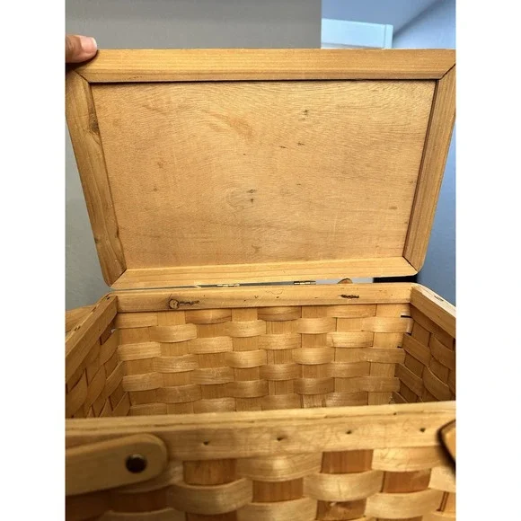 Vintage 1970s Splint Wood Picnic Basket - Picture 6 of 9
